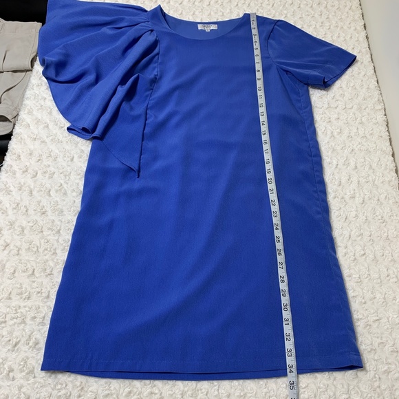 Crosby by Mollie Burch Jeni Ruffle Accent Sleeve Shift Dress Blue Sz M - Picture 10 of 10